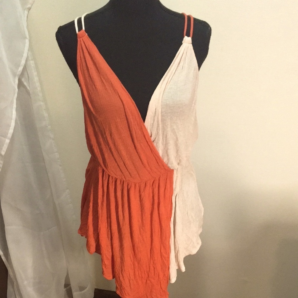 Free People women’s orange and cream light weight Greek cross blouse
